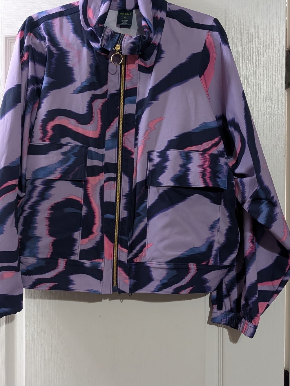 tek gear Lavender and Navy Abstract Zip Bomber Jacket (XXL) And Pants (1X)